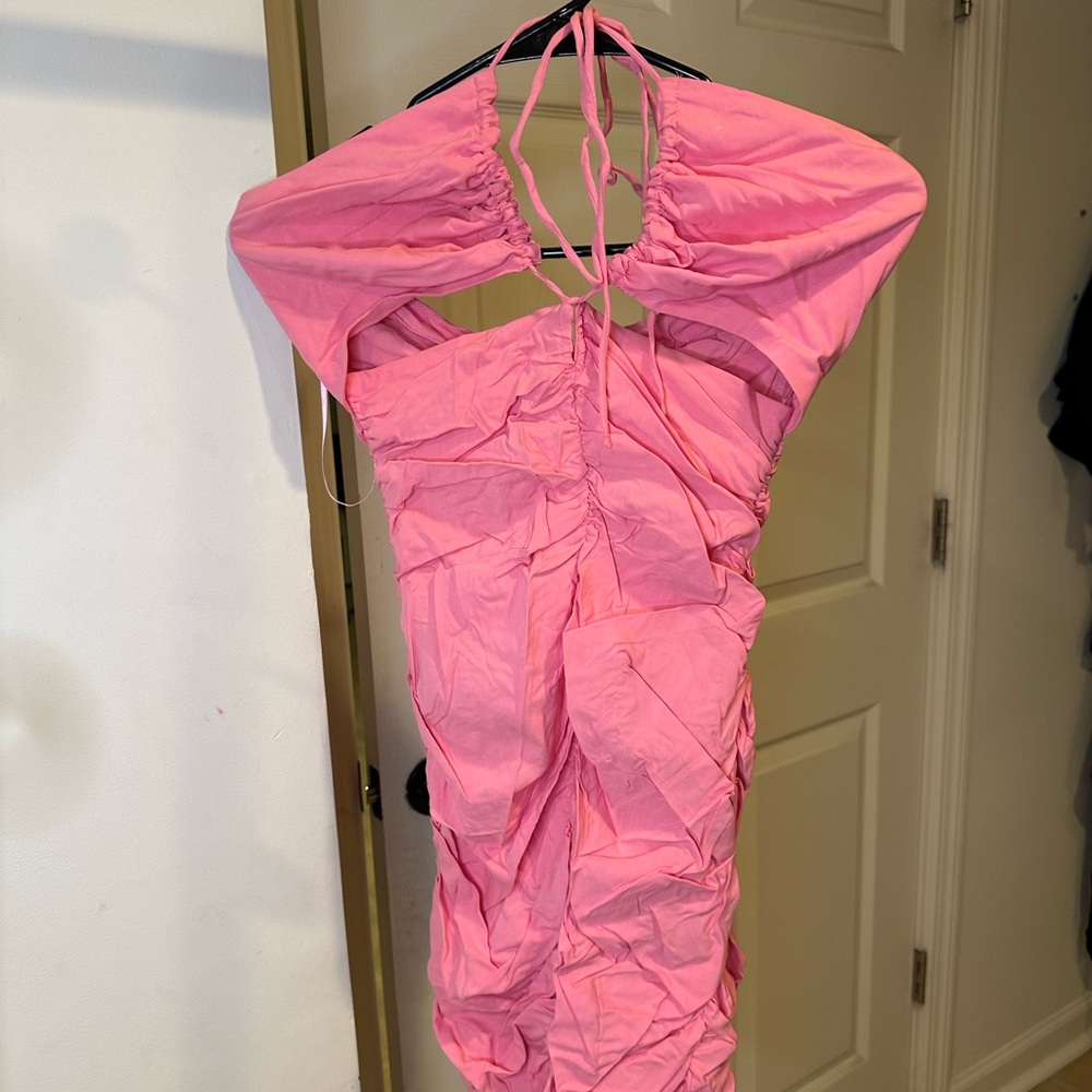 Zara Pink Ruched Cutout Halter Neck Mini Dress